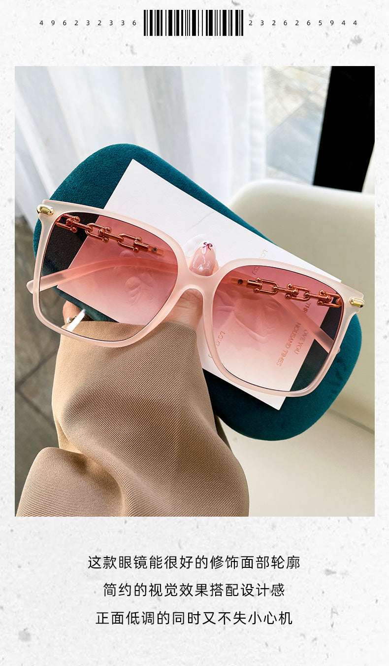 2024 Square frame chain mirror legs, high-end sense, fashionable and trendy women's sunglasses, cross-border European and American minimalist internet famous sunglasses