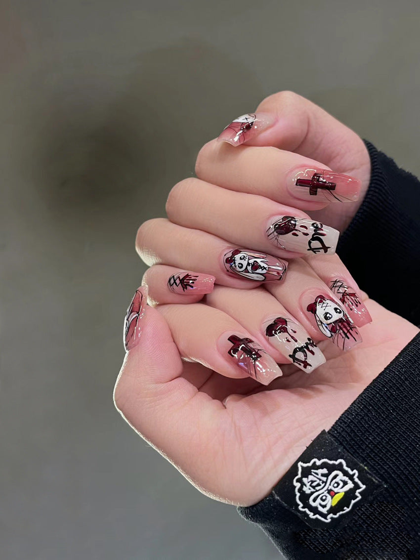 Fashion  nail Cross-Border Halloween Wear Nail Ghost Doll Cross Short 24 Pieces Fake Nail Patch Nail Sticker Wholesale W11