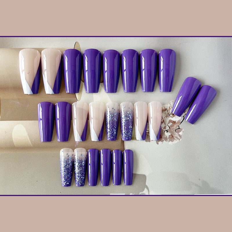 闪耀魅紫穿戴甲闪粉nails 法式跨境美甲片外贸假指甲长甲美甲贴片