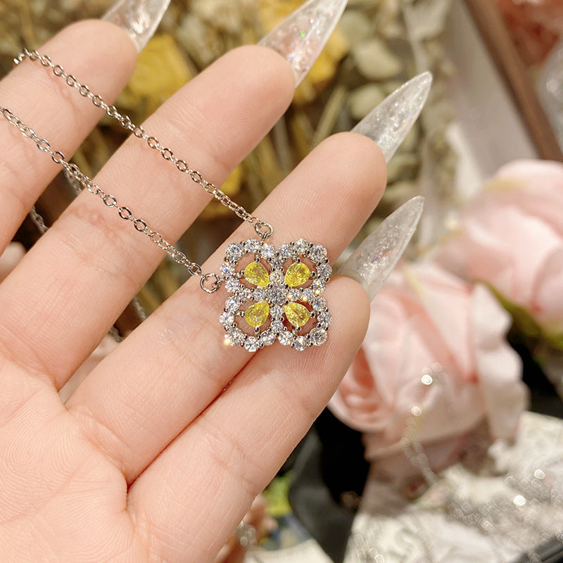 珠宝首饰山茶欧美奢华满钻雏菊浓彩黄钻系列项链  镀金韩版气质灵动锁骨链