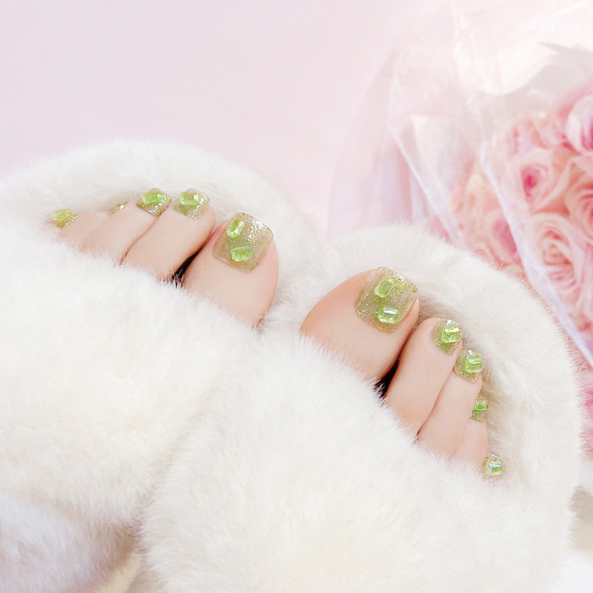 Fashion  nail Wear Feet Nail Sticker Nail Stickers Feet Nail Sticker Removable Green Cube Sugar Diamond Fake Nails J108