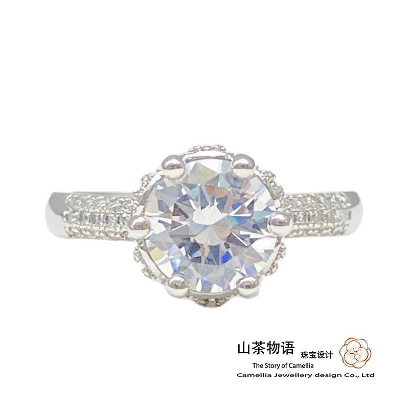 Camellia出逃公主厚镀铂金猫爪婚戒 微镶仿真钻璀璨3.0Ct满钻指环
