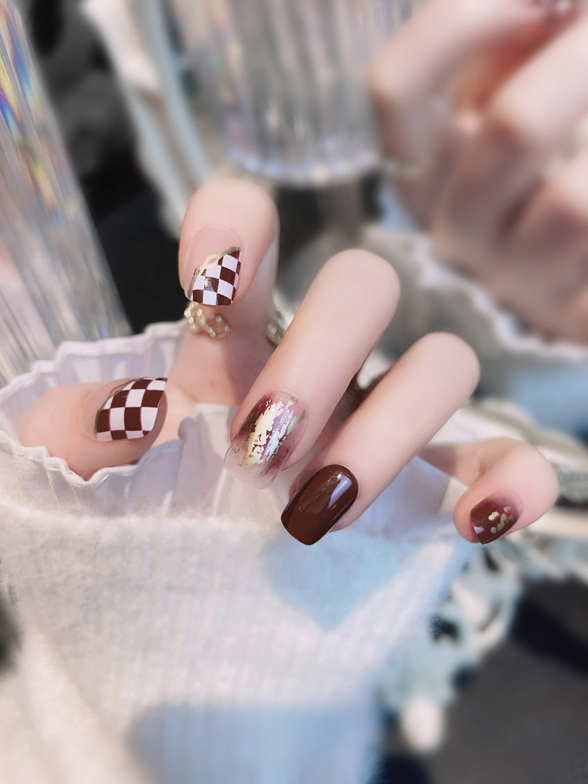 Fashion  nail Chessboard Plaid Wear Armor Nail Patch Nail Sticker Nail Stickers Fake Nails Wearable Nail Stickers A14