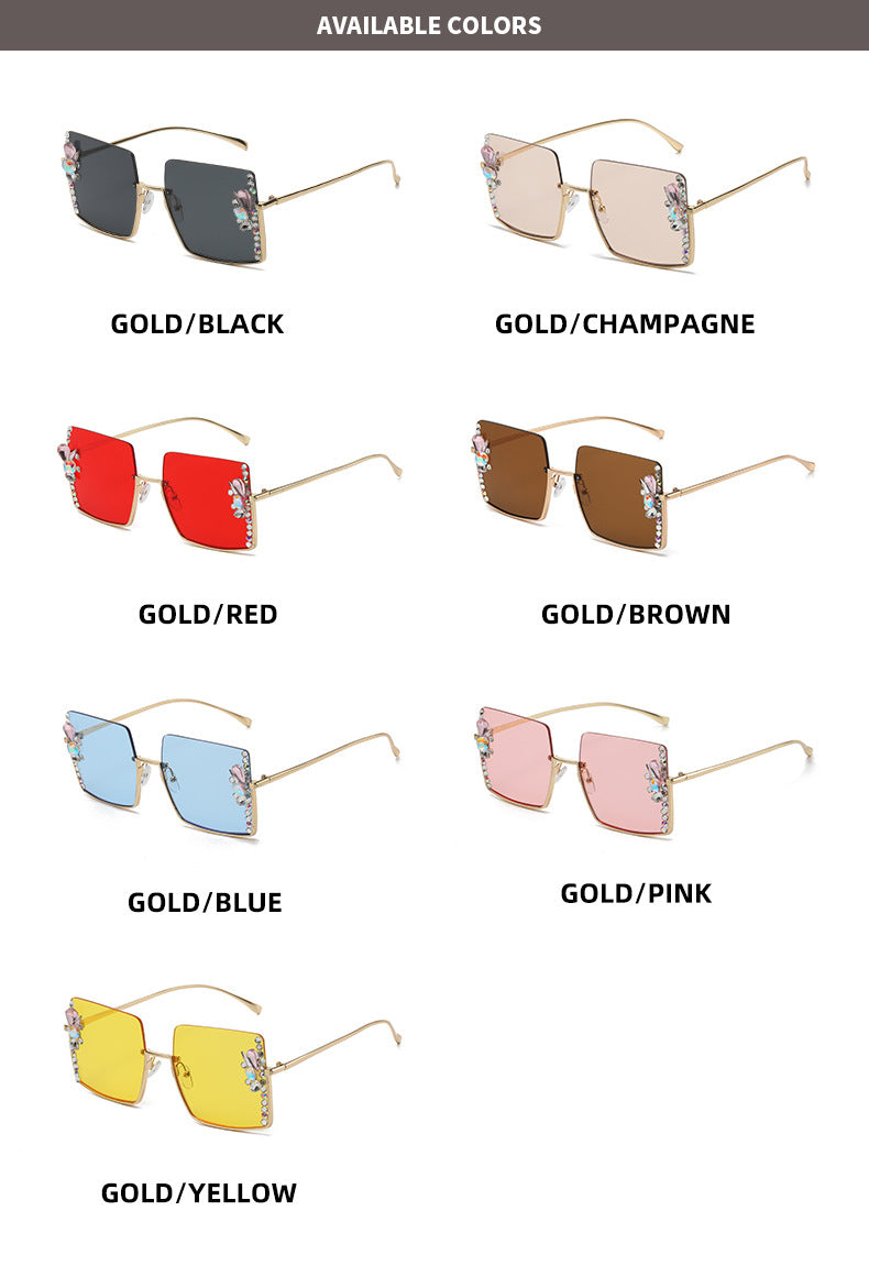 Women's fashion glasses 墨镜女防紫外线韩版潮大脸显瘦时尚大框镶钻太阳眼镜防晒2023新款