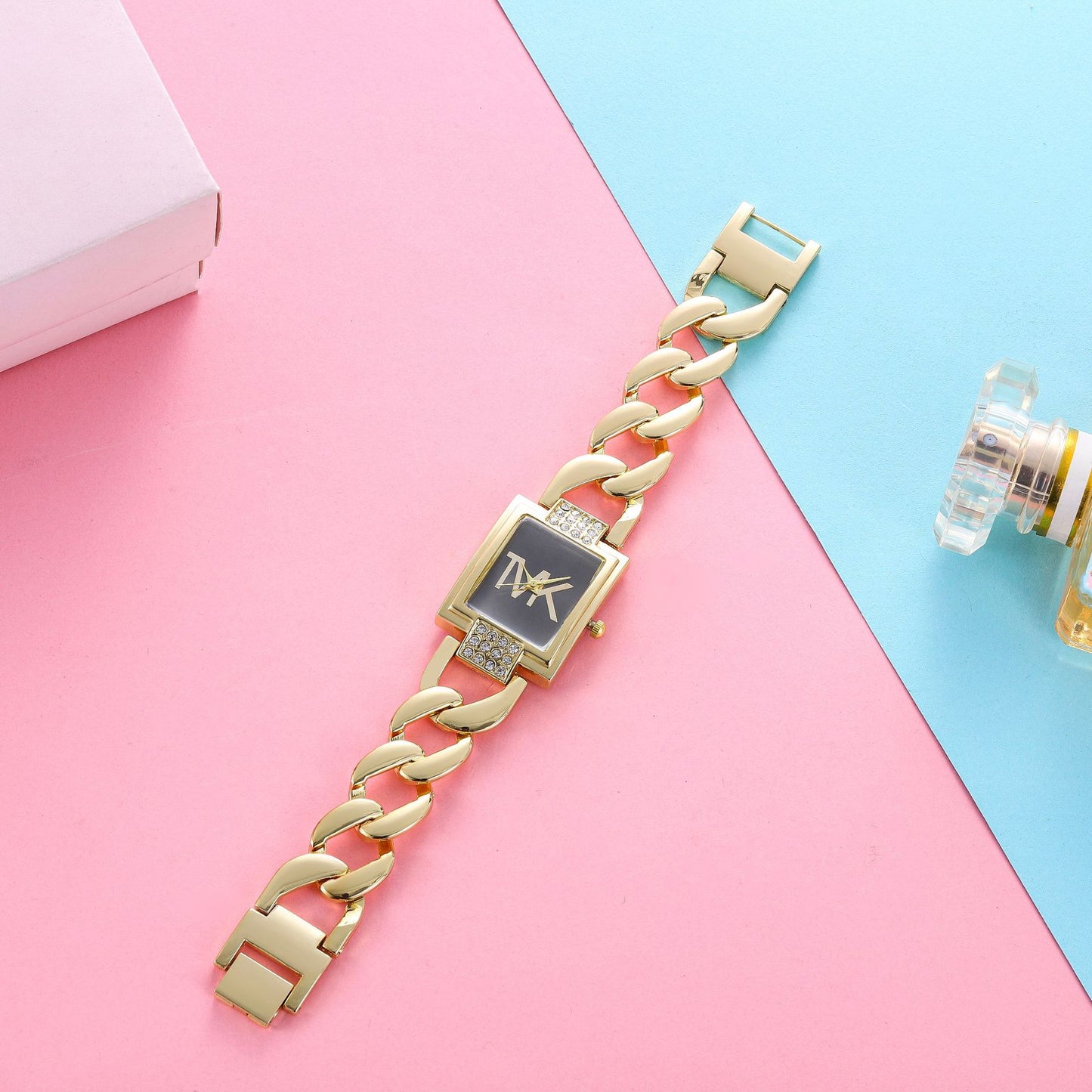 Fashion women's watchTVK Women's Watch High-Grade Steel Band Diamond-Embedded Fashion Ins Square Dial Korean Style Quartz Watch Foreign Trade New