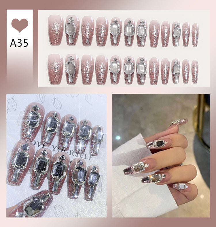 Fashion  nail Handmade Wear Nail Wholesale Internet Hot Diamond in the Debris Butterfly Glitter Nail Tips Finished Product Nail Patch Jelly Glue