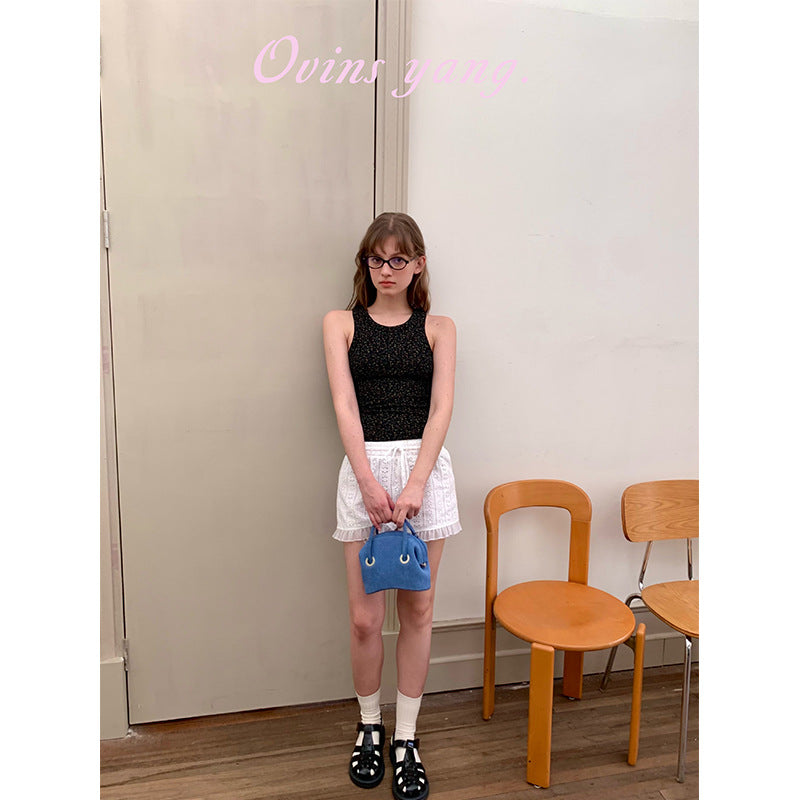 Dopamine tops Free shipping Tattoo Ovinsyang floral sleeveless top women's high-end summer wear sweet wind dopamine thai small vest