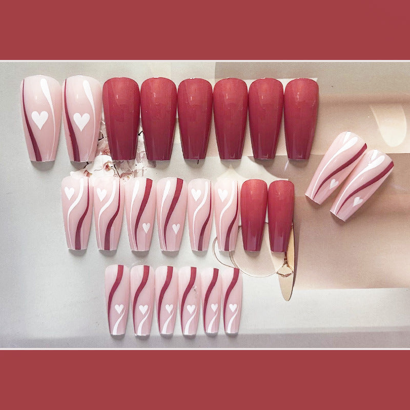 浆果线条穿戴甲白色nails 几何跨境美甲片外贸假指甲长甲美甲贴片