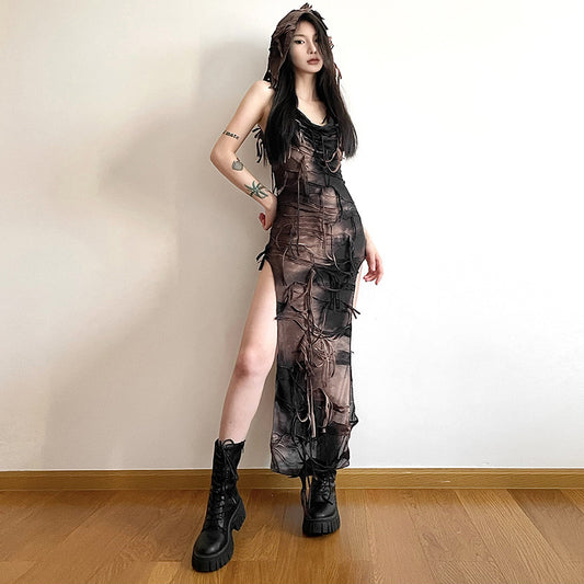 Free shipping  new women's clothing solid color slim-fitting street fashion U-neck sleeveless split dress