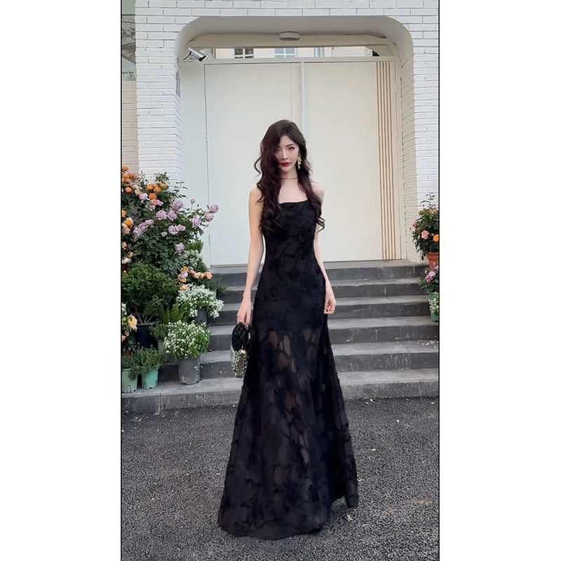 Fashion women's wear Summer Dress French Style Temperament Dress 2024 Early Spring New Black Camisole Sexy Dress Long Dress Women's Spring