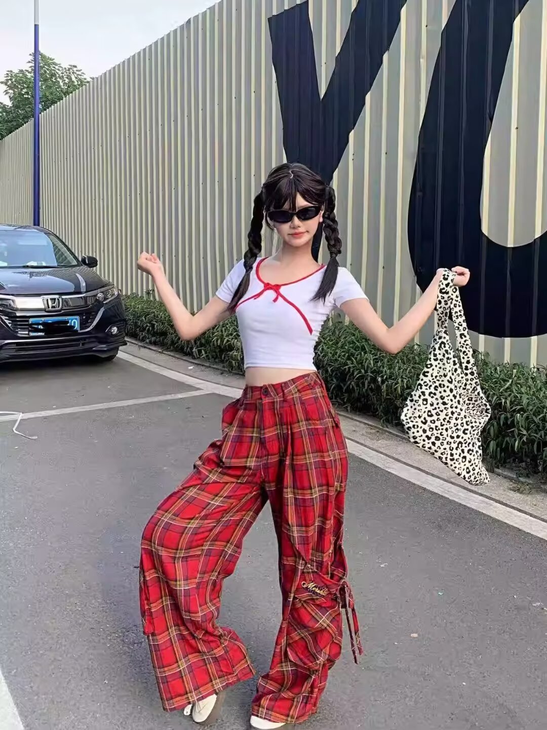 Free shipping retro dopamine plaid yellow pants women's loose bf lazy style thin pear figure casual trousers pants