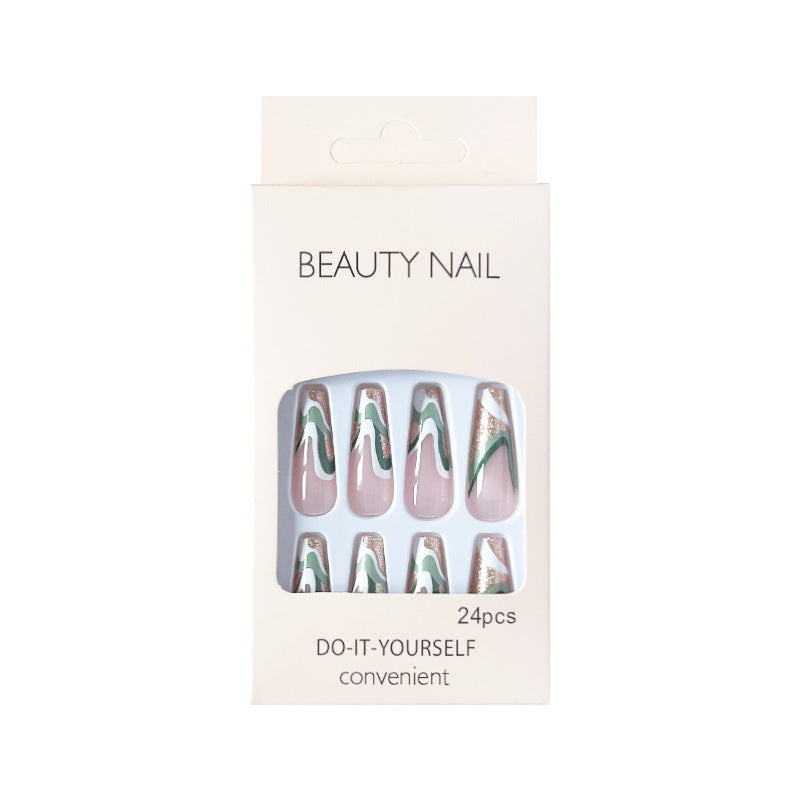 白绿金闪穿戴甲法式nails 跨境美甲片外贸假指甲棺材甲型美甲贴片