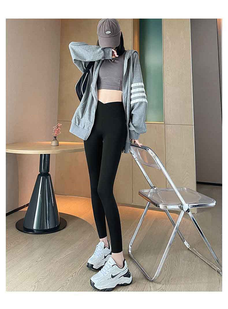 The fifth generation Fashion women's wear Cross Waist Shark Pants   Skinny Yoga Pants High Waist Shaping Yoga Weight Loss Pants Outerwear Leggings