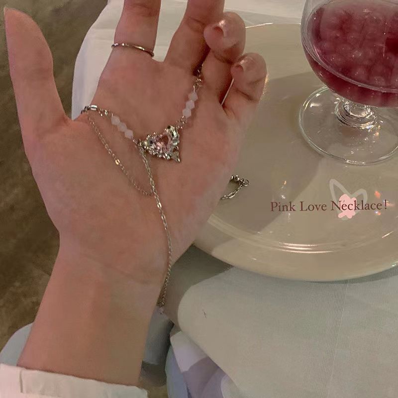 锆石爱心水晶项链小众甜酷风气质毛衣链甜美百搭设计感饰品批发女