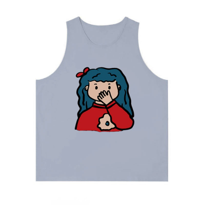 Dopamine tops Free shipping Tattoo Summer dopamine wear loose vest women's cotton Hong Kong style outside wear American sleeveless top