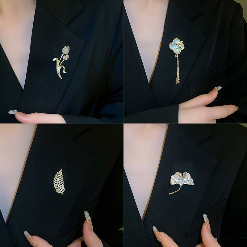 配饰胸针真金电镀锆石花朵胸针复古轻奢高级感胸花时尚百搭设计感饰品批发