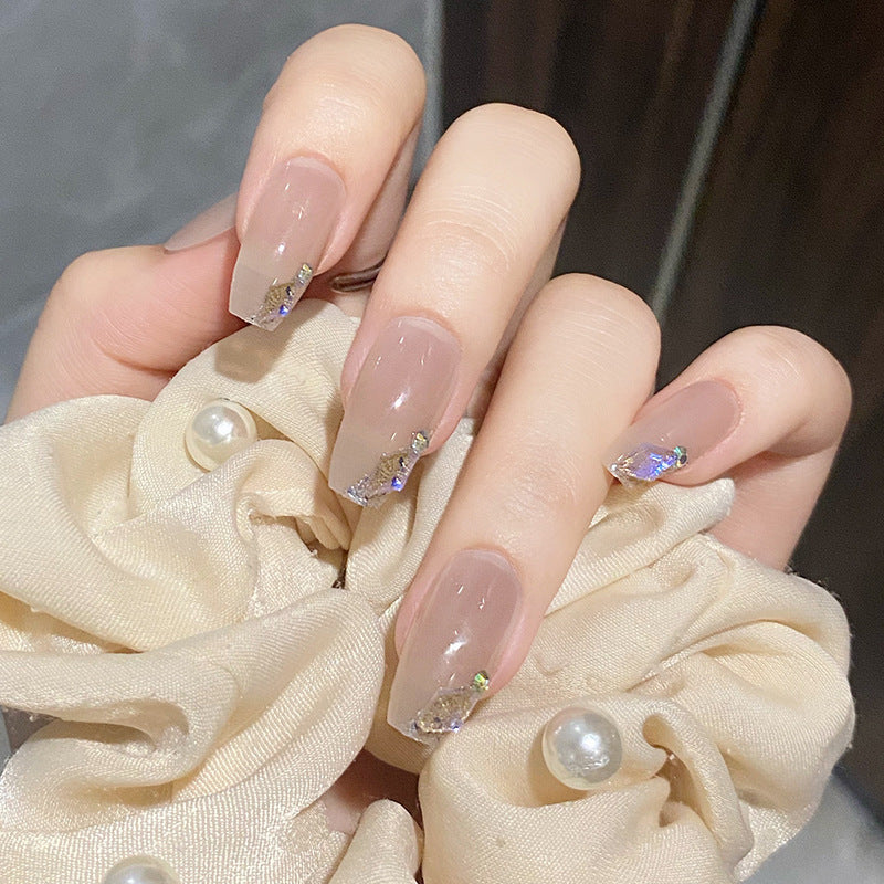 斜边闪钻穿戴甲个性菱形指甲贴片温柔美甲片假指甲美甲贴成品甲片