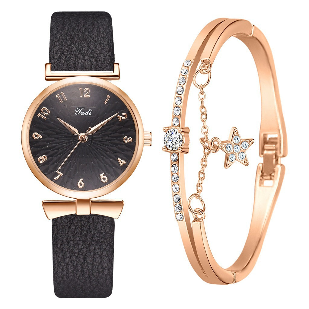 Fashion women's watch2021 AliExpress Cross-Border Hot Korean Style Trendy Simplicity Personalized Bow Women's Bracelet Watch Suit Wholesale