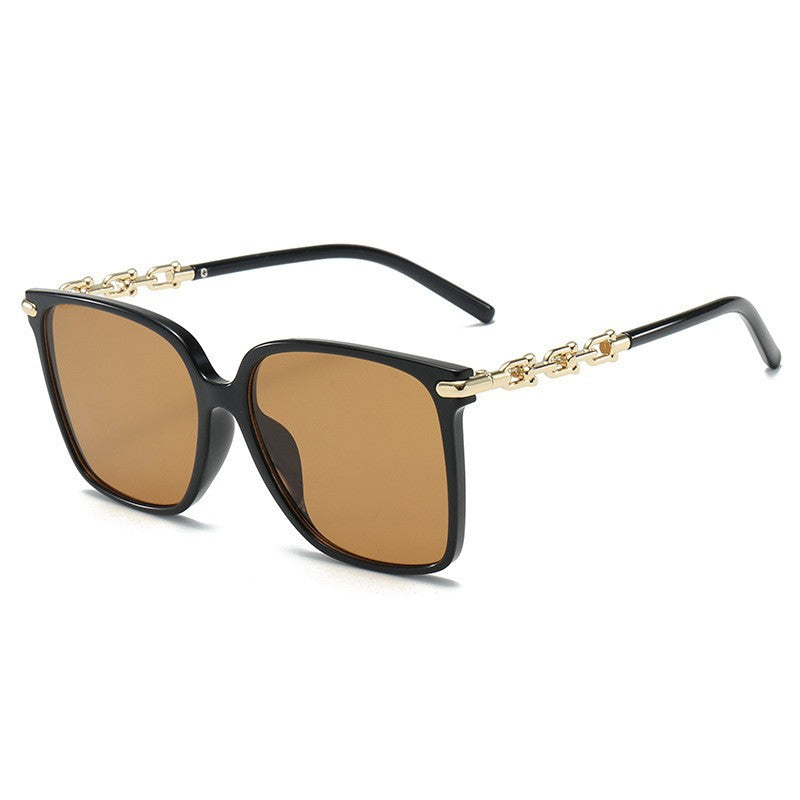 2024 Square frame chain mirror legs, high-end sense, fashionable and trendy women's sunglasses, cross-border European and American minimalist internet famous sunglasses