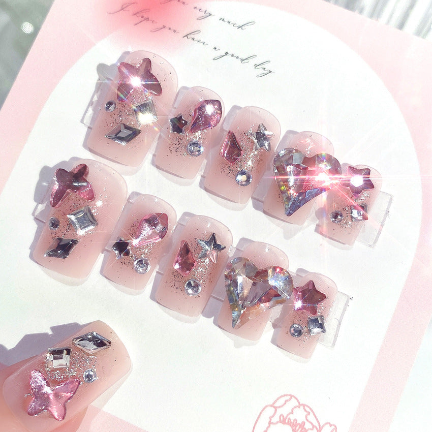 Fashion  nail Handmade Manicure Wear Nail Ins Advanced Pure Desire Wind Rhinestone Nail Patch Wear Nail Diamond Nail Stickers U12