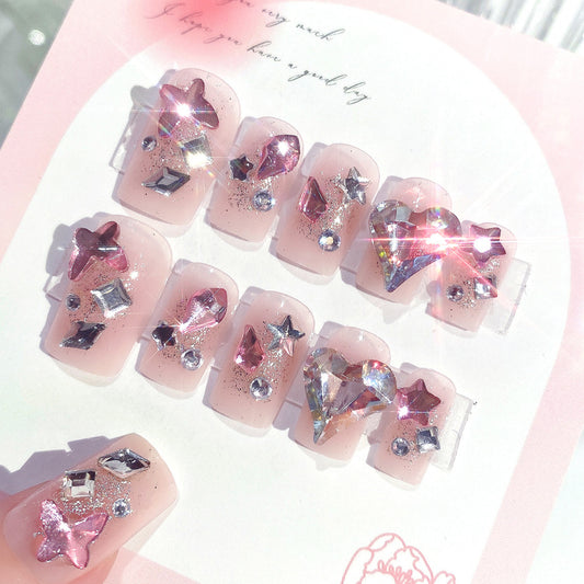 Fashion  nail Handmade Manicure Wear Nail Ins Advanced Pure Desire Wind Rhinestone Nail Patch Wear Nail Diamond Nail Stickers U12