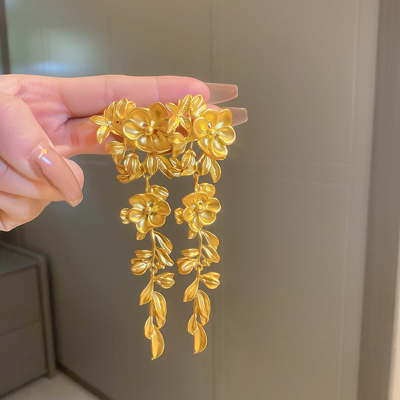 925银针树叶亮片流苏耳环欧美夸张个性耳钉时尚高级感耳饰批发女