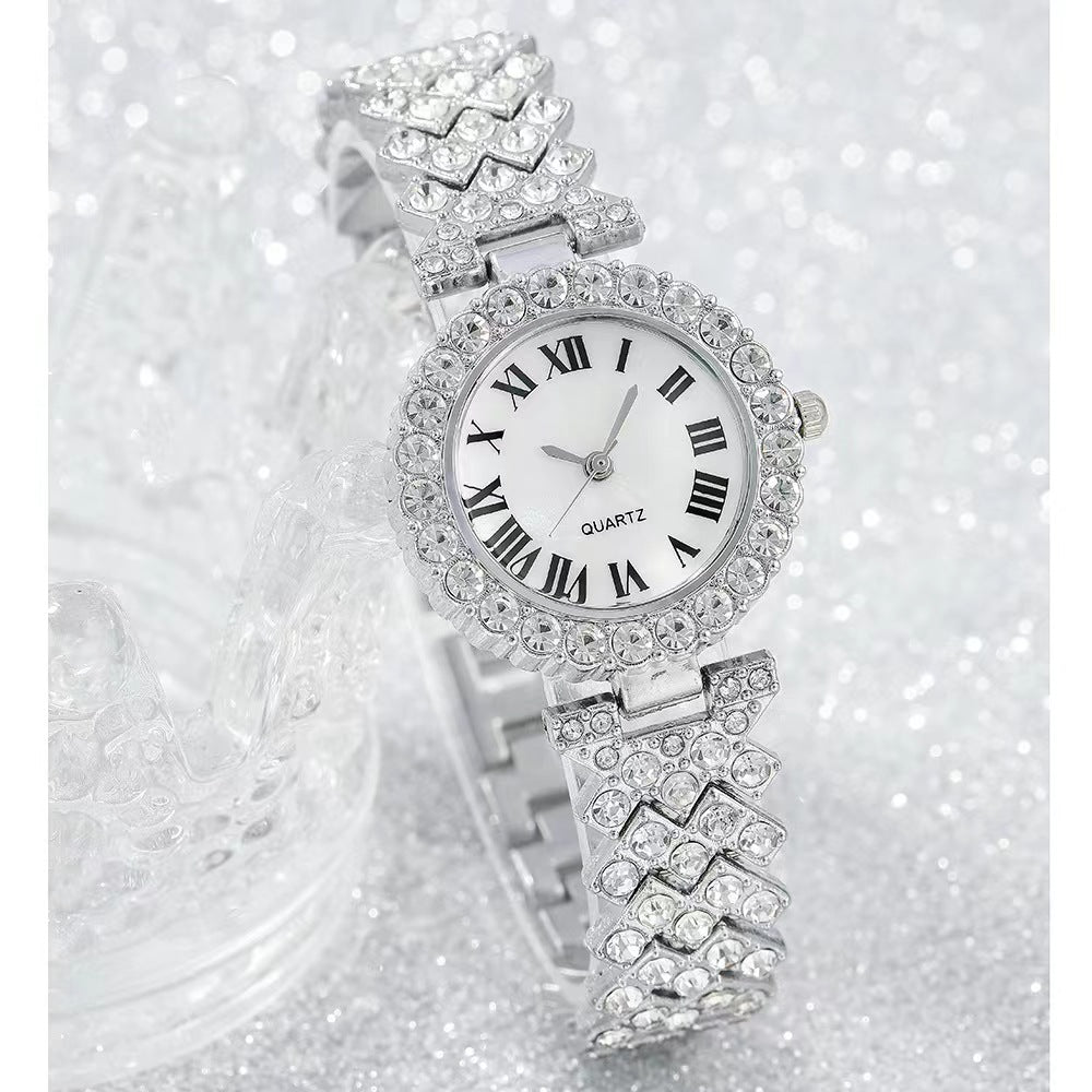 Women's fashion watch Casual fashion diamond set simple Roman pattern women's watch 6pcs gift box