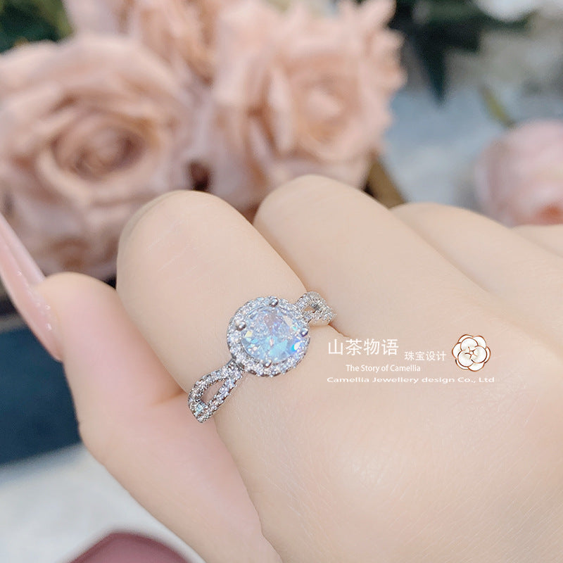 Camellia抖音直播爆款仿莫桑钻戒指镀18k金微镶闪钻八心八箭女戒
