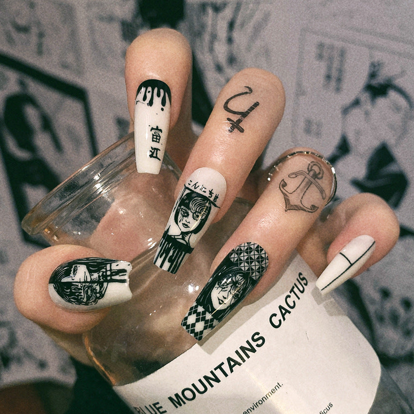 Fashion  nail European and American Wearable Fake Nails Cartoon Wansheng Nail Nail Sticker Finished Detachable Nail Tip Patch Ballet Nail W8
