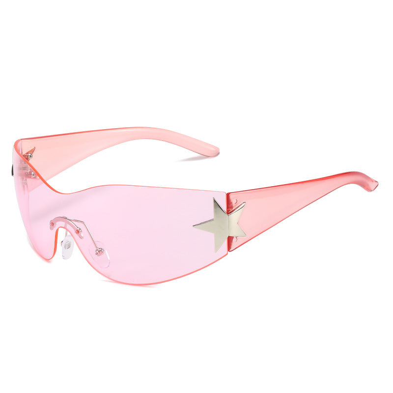 Women's fashion glasses 新款连体无框墨镜 欧美潮流弧形个性太阳镜时尚骑行户外眼镜批发