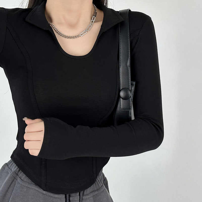 Fashion women's wear Women's Long-Sleeved T-shirt Autumn 2024 New Slim-Fit Slimming Bottoming Shirt Design Sense Niche Small Shoulder Top