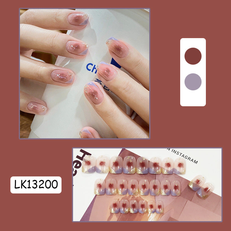 腮红晕染穿戴甲棋盘格菱格指甲贴片美甲贴片假指甲片穿戴美甲成品
