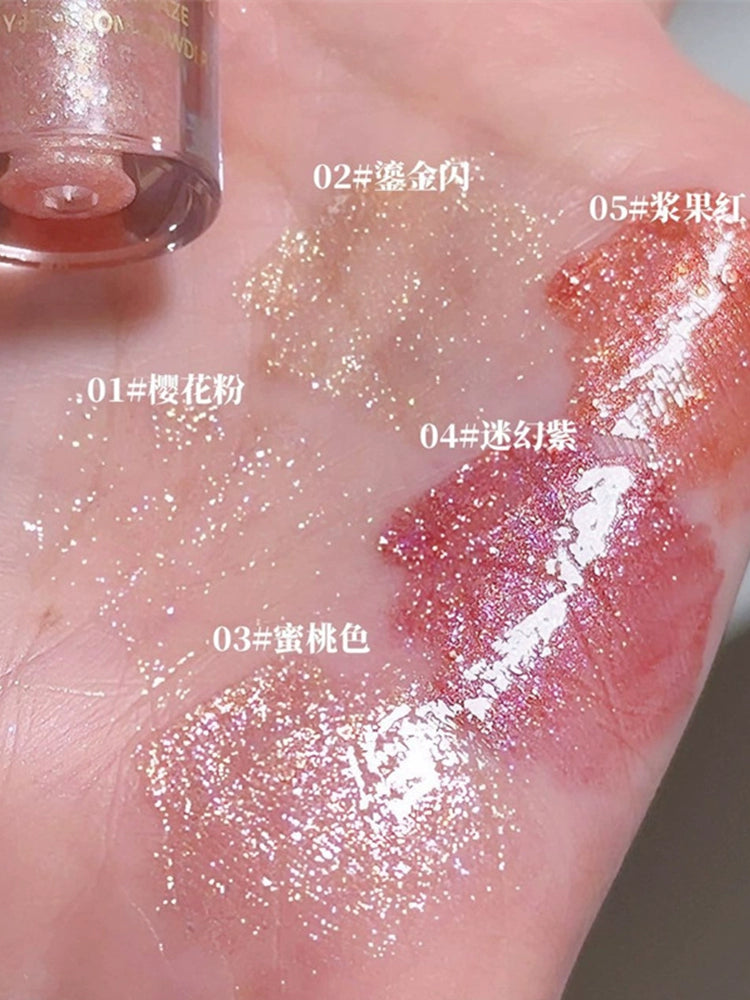 纯野爆闪口红唇釉！碎钻唇蜜珠光镜面水光唇彩保湿滋润细闪唇油小刨冰