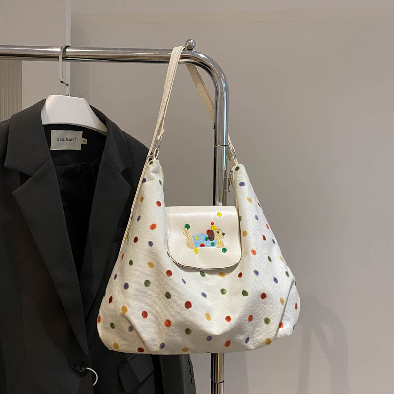Dopamine Bag Free shipping Tattoo 2024 niche dopamine polka dot messenger bag women's new color dot shoulder bag commuting large-capacity backpack