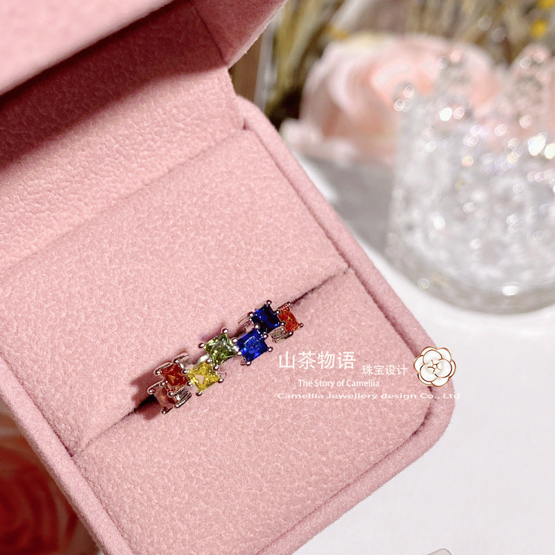 Camellia Tiktok直播热卖新品 精工仿方糖果碧玺宝石开口调节戒指