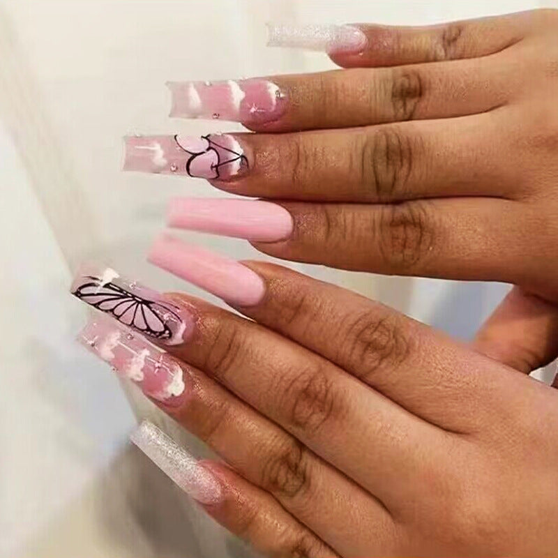 樱桃闪钻穿戴甲蝴蝶nails 云朵跨境美甲片外贸假指甲长甲美甲贴片