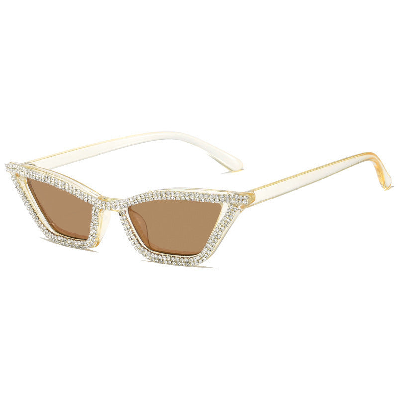 Women's fashion glasses 欧美时尚镶钻猫眼三角太阳眼镜个性网红蹦迪墨镜速卖通亚马逊INS