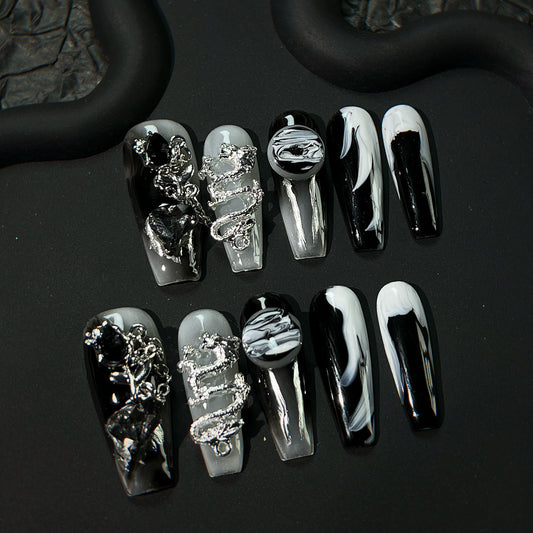 (Hand make nail) [You Long] Wearing armour by hand the Year of the Loong Heavy Industry Metal Ink Advanced Tips Wearing dragon elements