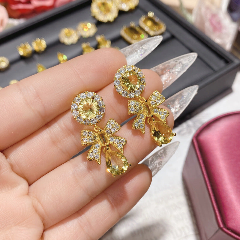 山茶珠宝展金黄宝石系列耳饰 镀18K金微镶多切面锆石闪耀高级耳钉