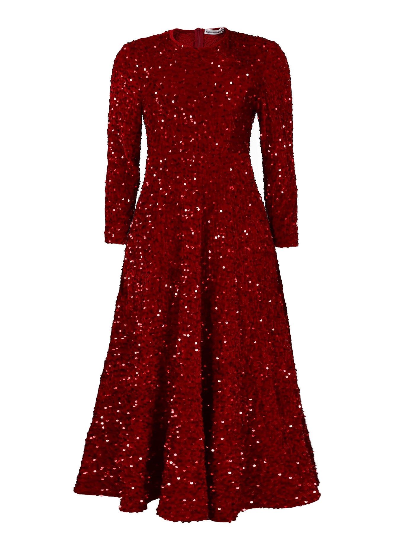 Fashion women's wear D469 Cross-Border New Arrival Women's round Neck Long Sleeve Pure Color Sequins High Waist Temperament Mid-Length Formal Dress European and American Style Dress
