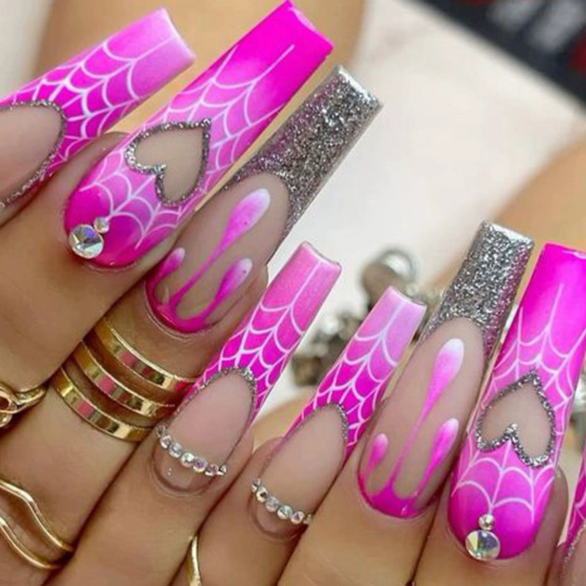 (Hand made nail) Kardashian, European and American Spicy Girl, Little Red Book, Dark Super Long, Internet Celebrity Cross border Nail Art, Detachable and Reusable Nail