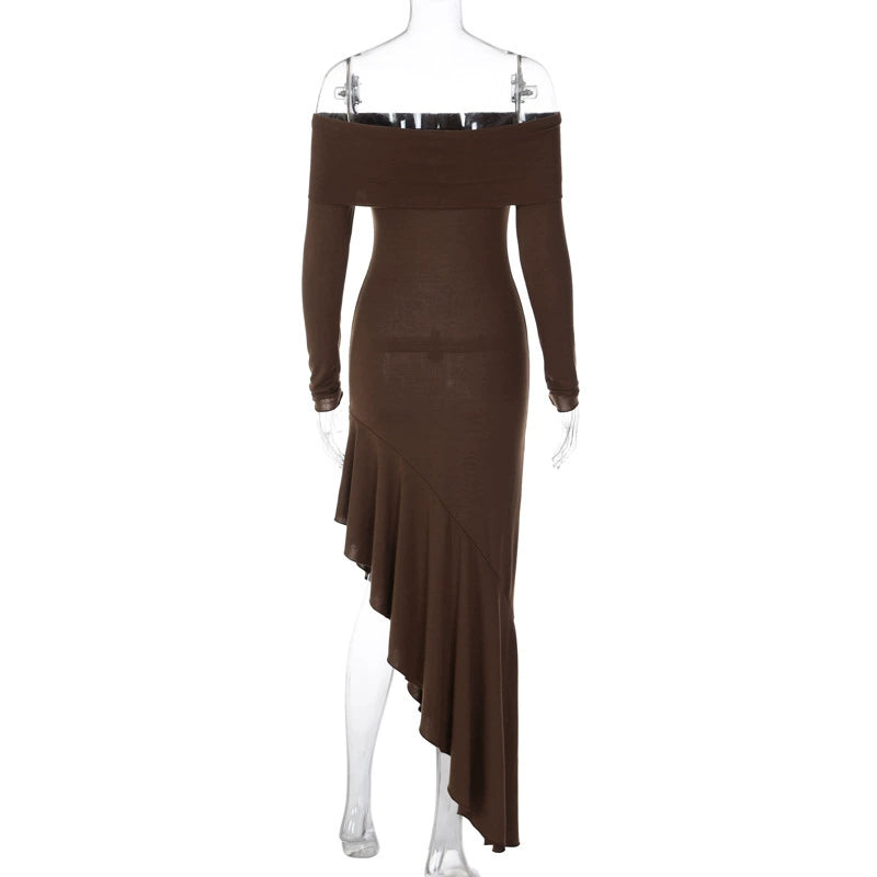 Fashion women's wear Fall 2024 New off-Shoulder Tube Top Long Sleeve Dress Hot Girl Sexy Slim Fit Slimming Hip-Wrapped Mid-Length Dress Fashion