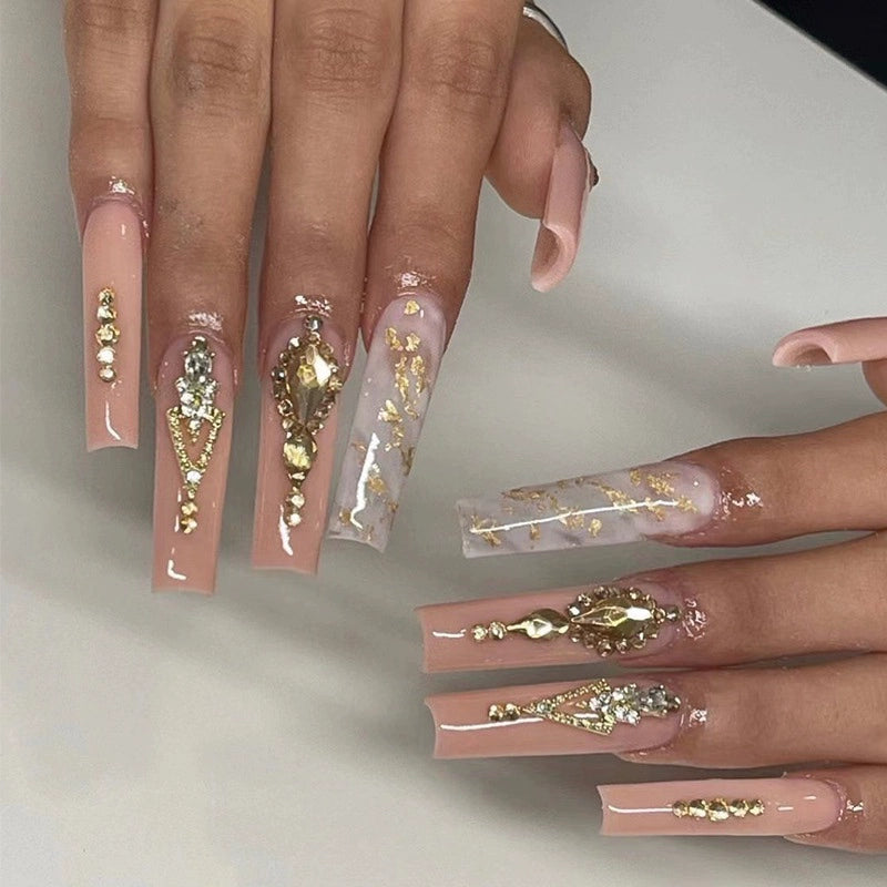 (Hand-made nail) super long hot girl wears nail chips, glitter nail patches, fake nail stickers, and finished products, sexy and exaggerated, European and American style wearables
