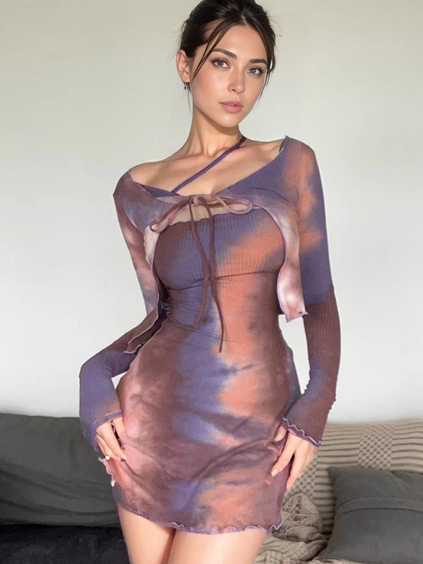 Fashion women's wear  New Fall Women's Clothing Ins Knotted Short Outerwear Bra Top Waist-Tight Hip-Wrapped Dress Suit