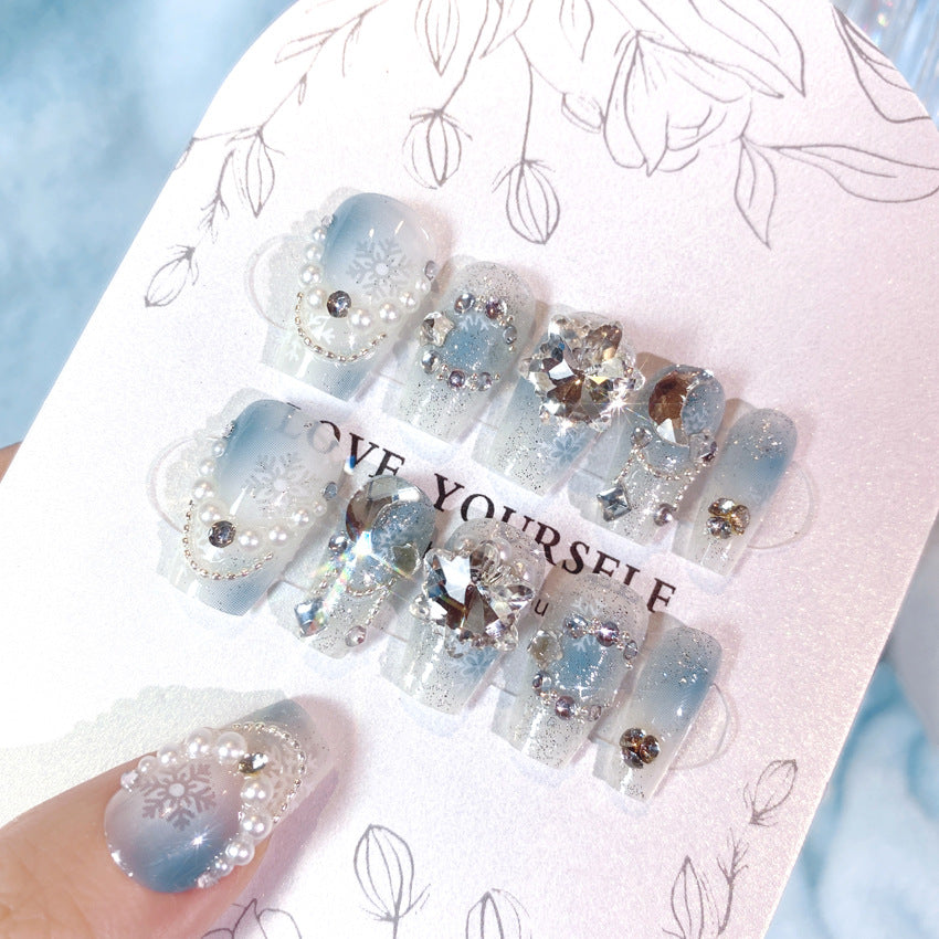 Fashion  nail Christmas New Year Snowflake Diamond Rhinestone Nail Stickers Nail Patch Removable Nail Tip Wear Finished Nail Beauty U16