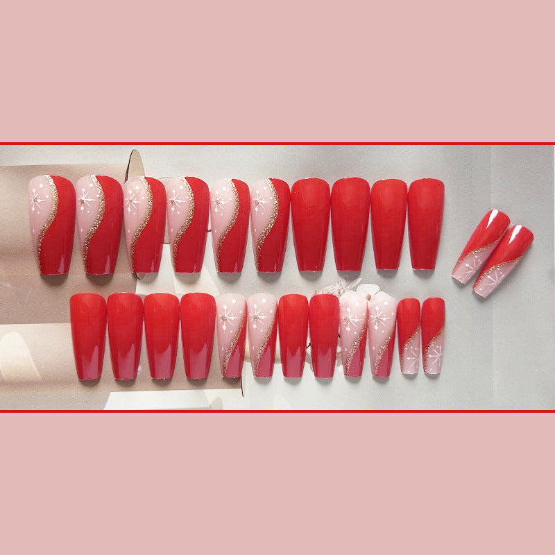 红闪雪花穿戴甲蝴蝶nails 新年跨境美甲片外贸假指甲长甲美甲贴片