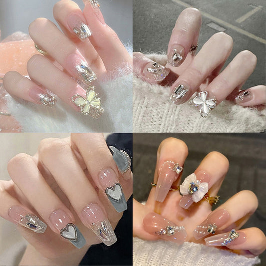 Fashion  nail Handmade Wear Nail Wholesale Internet Hot Diamond in the Debris Butterfly Glitter Nail Tips Finished Product Nail Patch Jelly Glue