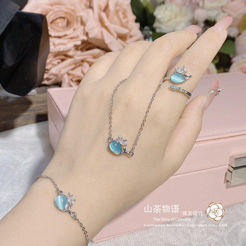 Camellia星河小众设计新款套装 镀金微镶绿松石梦幻蓝小鲸鱼项坠