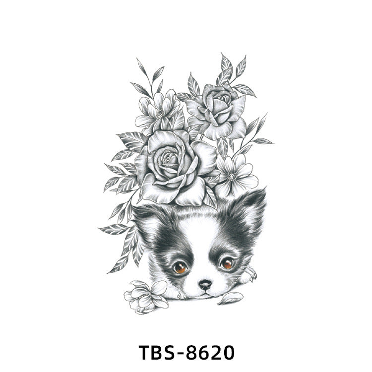 Free shipping Tattoo New Wholesale Small Flower Arm Waterproof Tattoo Sticker Half Sleeve Arm Back Color Animal Skull European and American Tattoo Sticker Paper