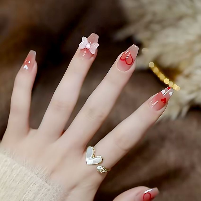 Fashion  nail Wearable Nail Sticker Bow Wear Nail Piece Nail Shaped Piece Removable Nail Patch Finished X65